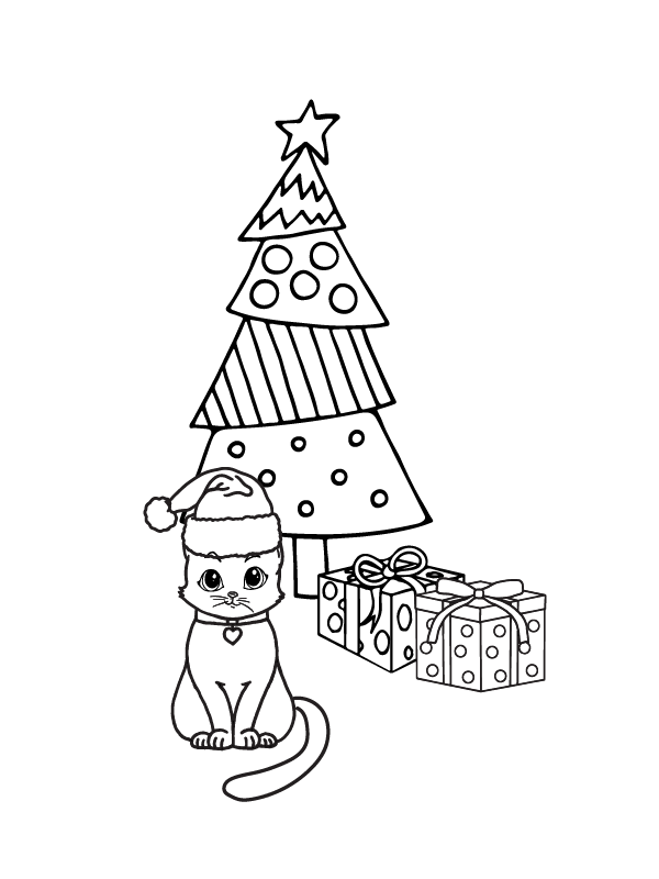 Dibujo de Cute Cats Christmas Coloring Page para Colorear y Imprimir