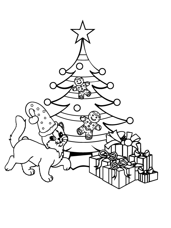 Dibujo de Cute Cats Christmas Picture Coloring Page para Colorear y Imprimir