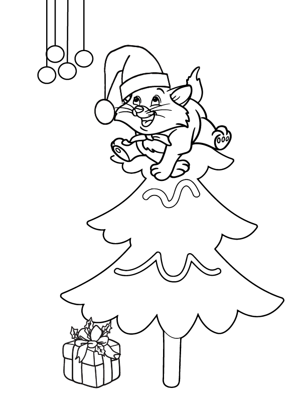 Dibujo de Cute Cats Christmas Picture To Color para Colorear y Imprimir