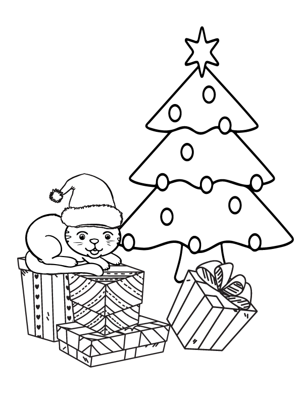 Dibujo de Playful Cute Cats Christmas Coloring Page para Colorear y Imprimir