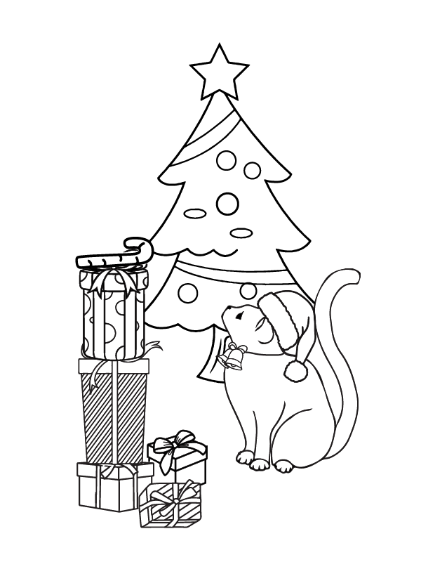 Dibujo de Printable Cute Cats Christmas Coloring Page para Colorear y Imprimir
