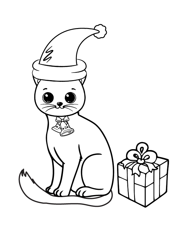 Dibujo de Súper Cute Cat Christmas Coloring Page para Colorear y Imprimir