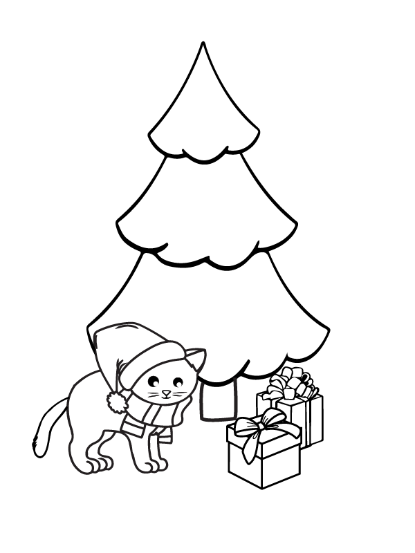 Dibujo de Superb Cute Cat Christmas Coloring Page para Colorear y Imprimir