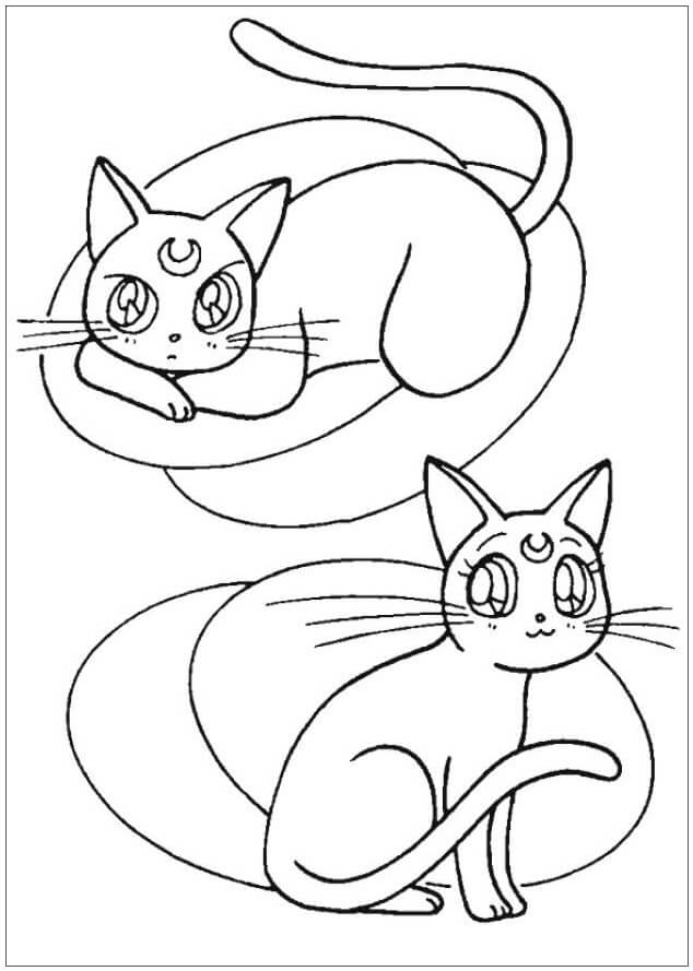 Dibujo de dos Gatos Guerreros Lindos para Colorear y Imprimir