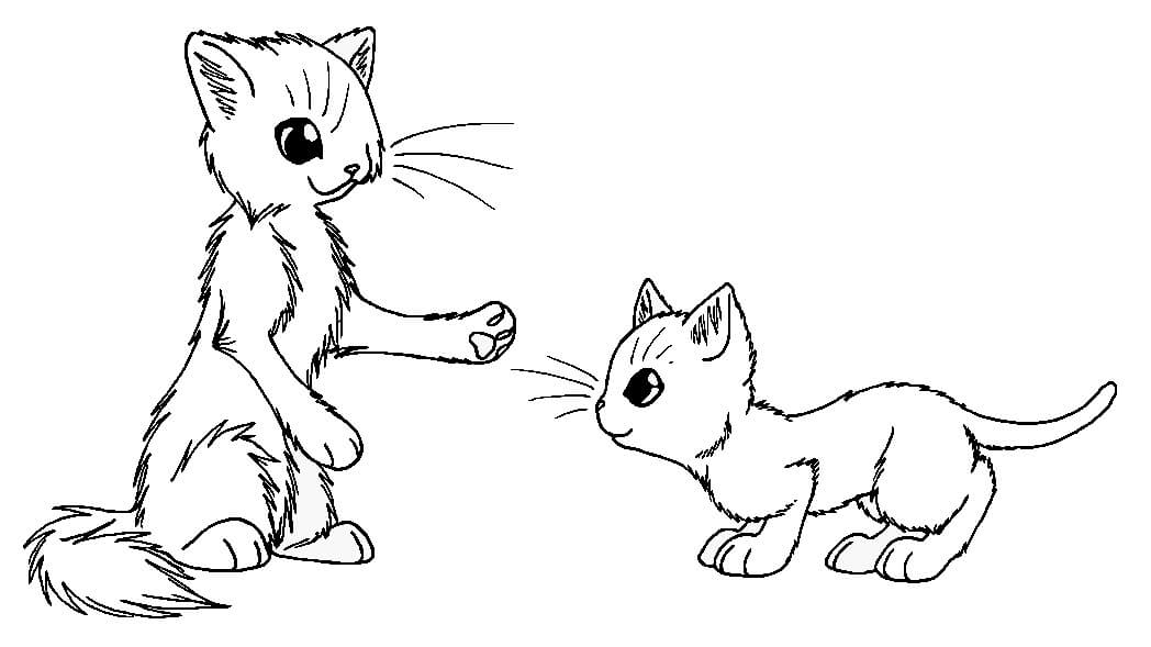 Dibujo de dos Pequeños Gatos Guerreros para Colorear y Imprimir