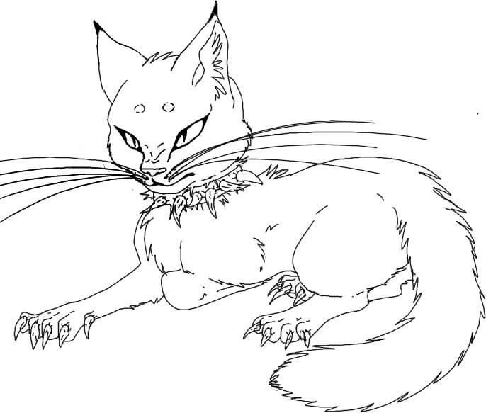Dibujo de Gato Guerrero Acostado para Colorear y Imprimir