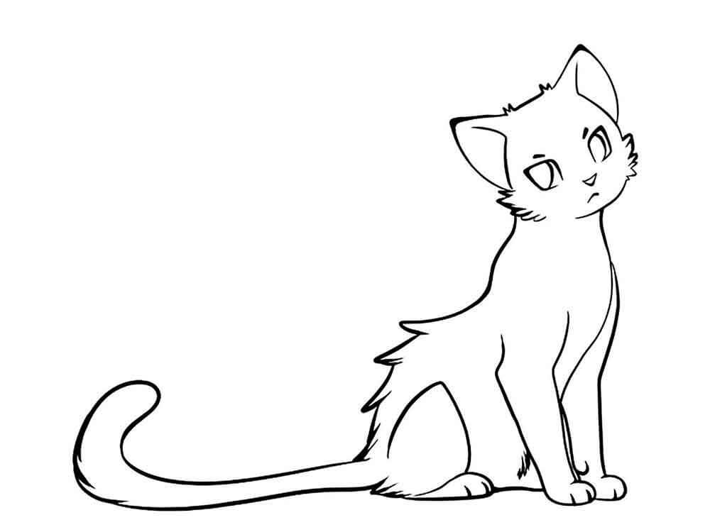 Dibujo de Pequeños Gatos Guerreros Sentados para Colorear y Imprimir