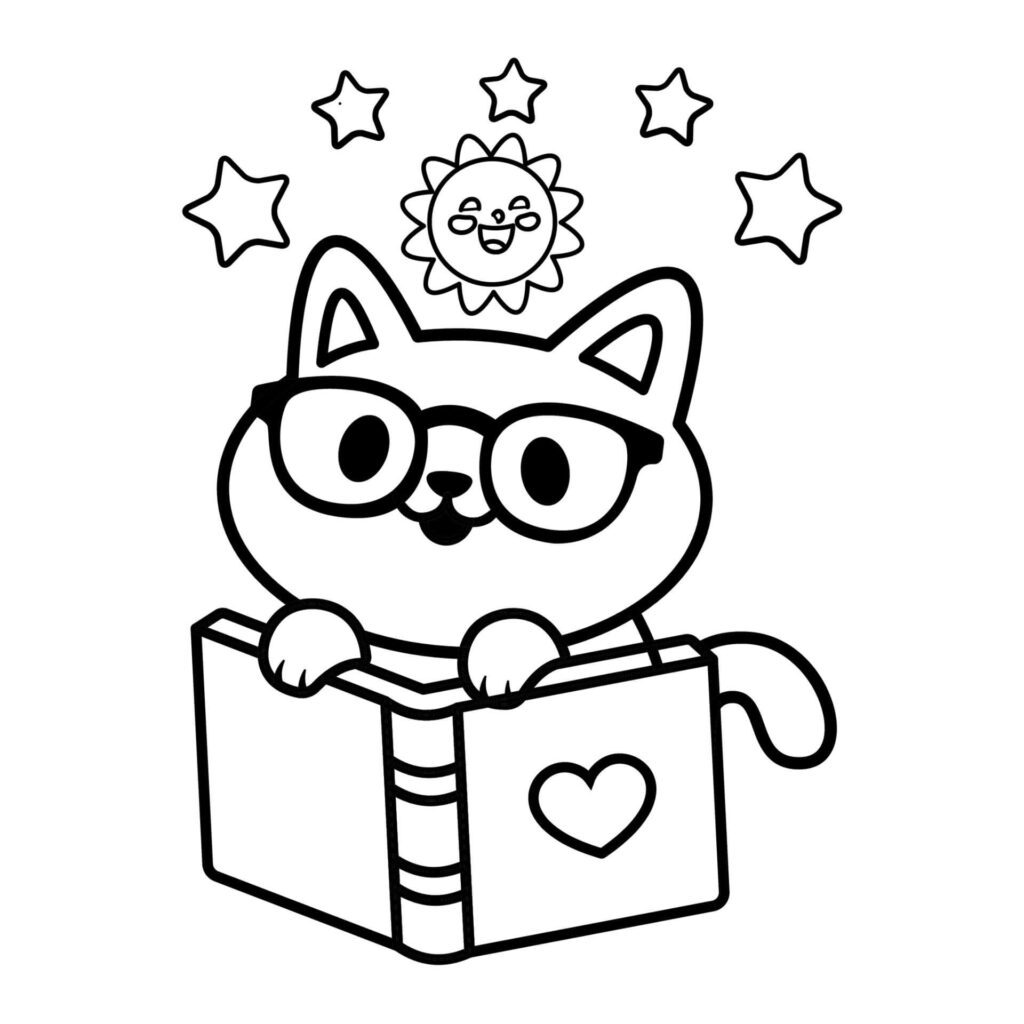 Dibujo Gato Con Libro Para Colorear