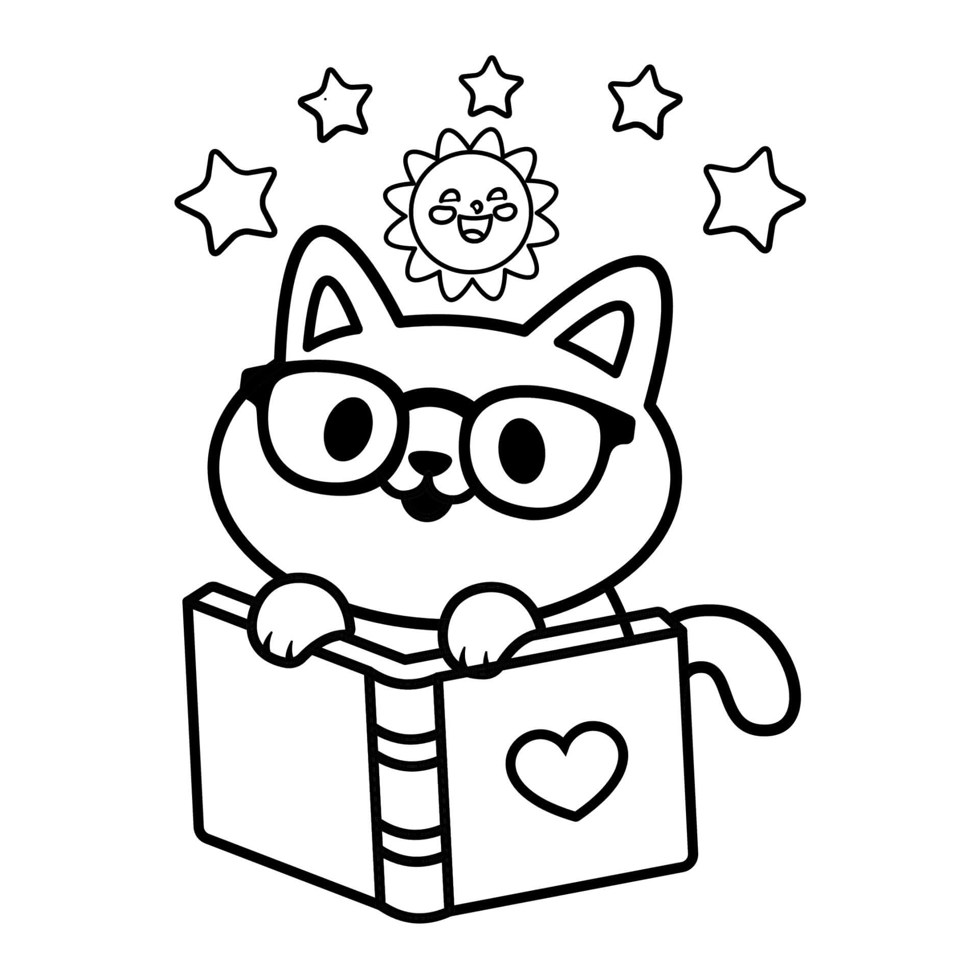 dibujo gato con libro para colorear