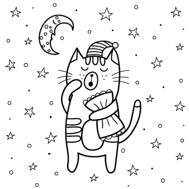 dibujo gato en la tarde para colorear