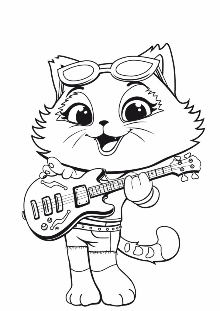 Dibujo Gato Fresco Tocando La Guitarra Para Colorear