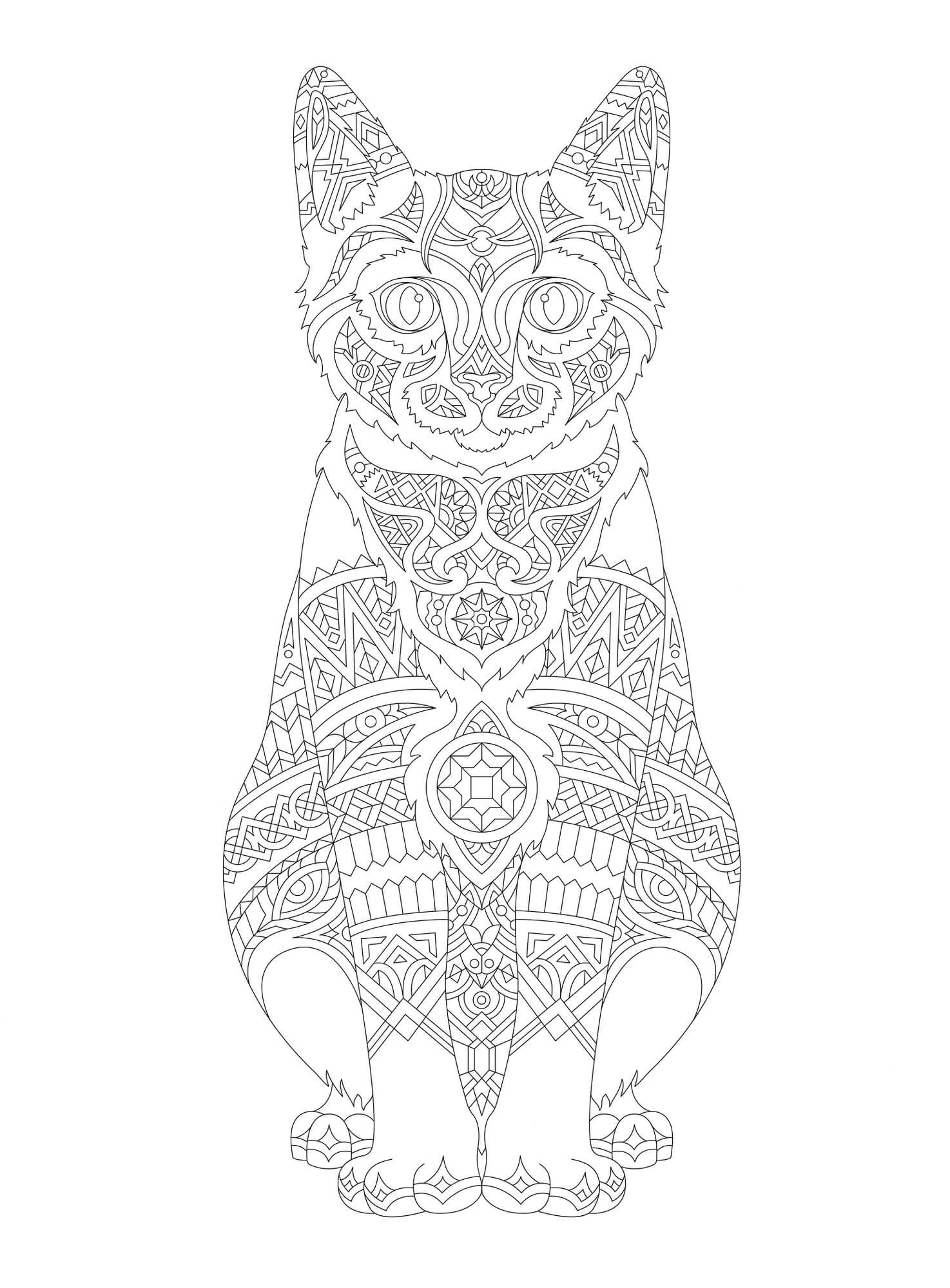 dibujo gato mandala para colorear