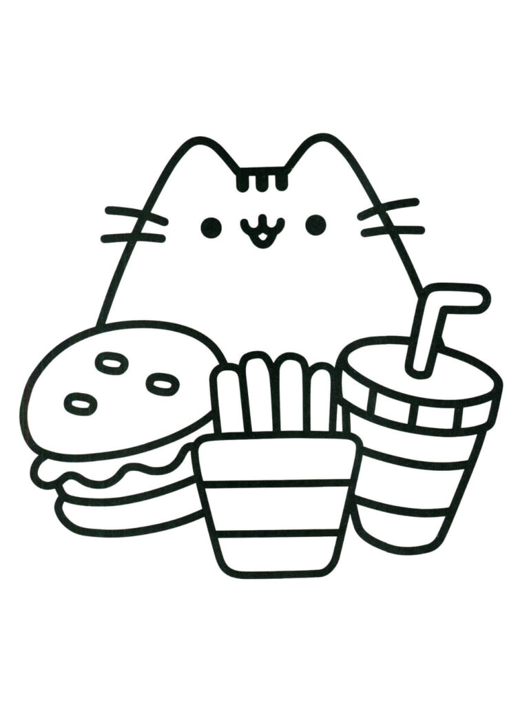 Dibujo Gato Pusheen Con Comida Para Colorear