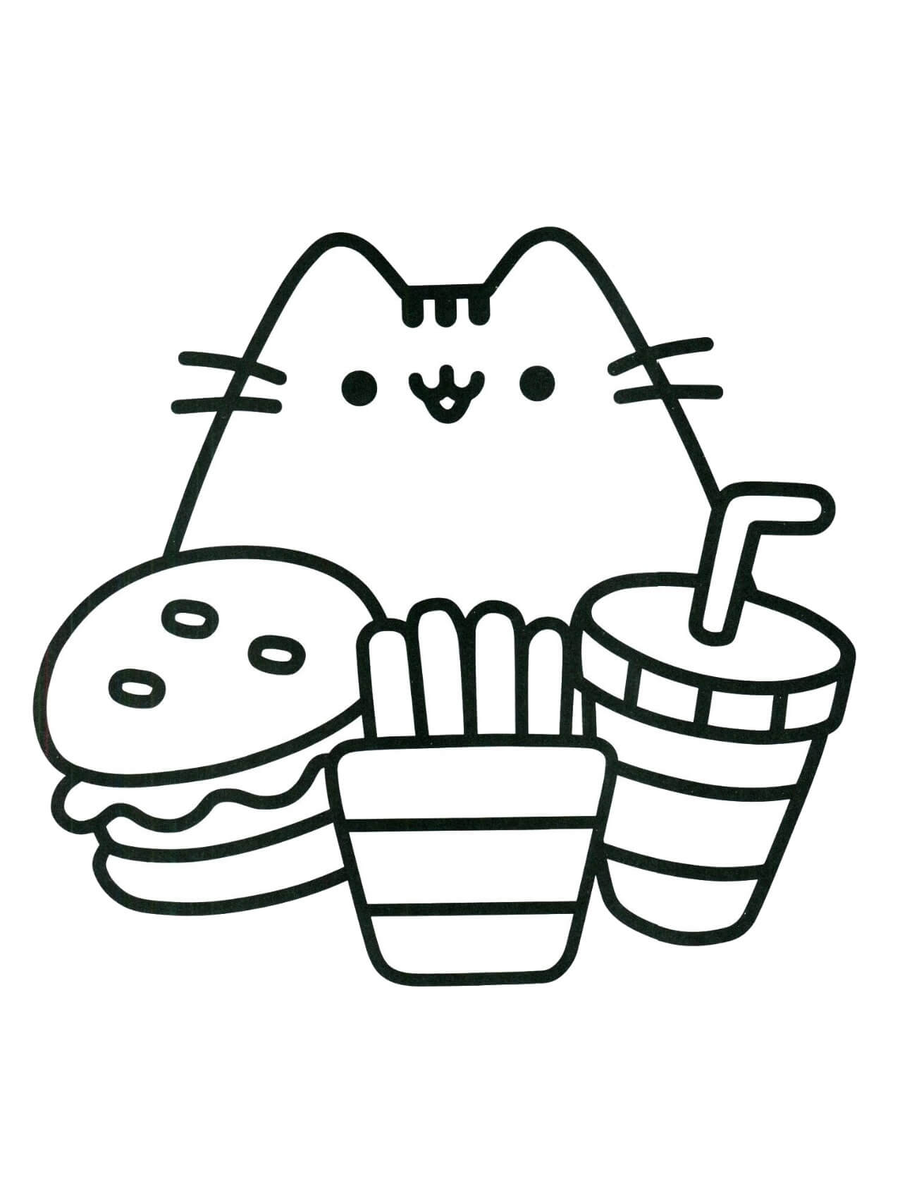 dibujo gato pusheen con comida para colorear