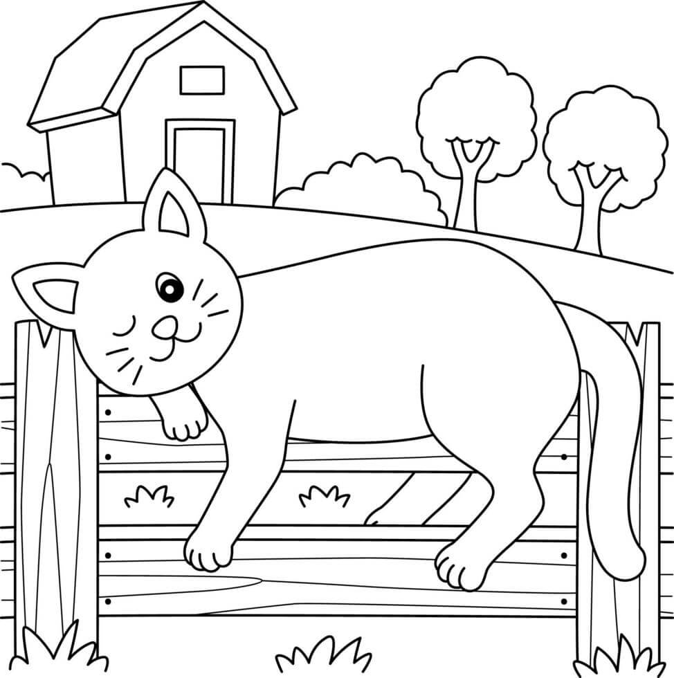 dibujo gato tirado en la cerca para colorear