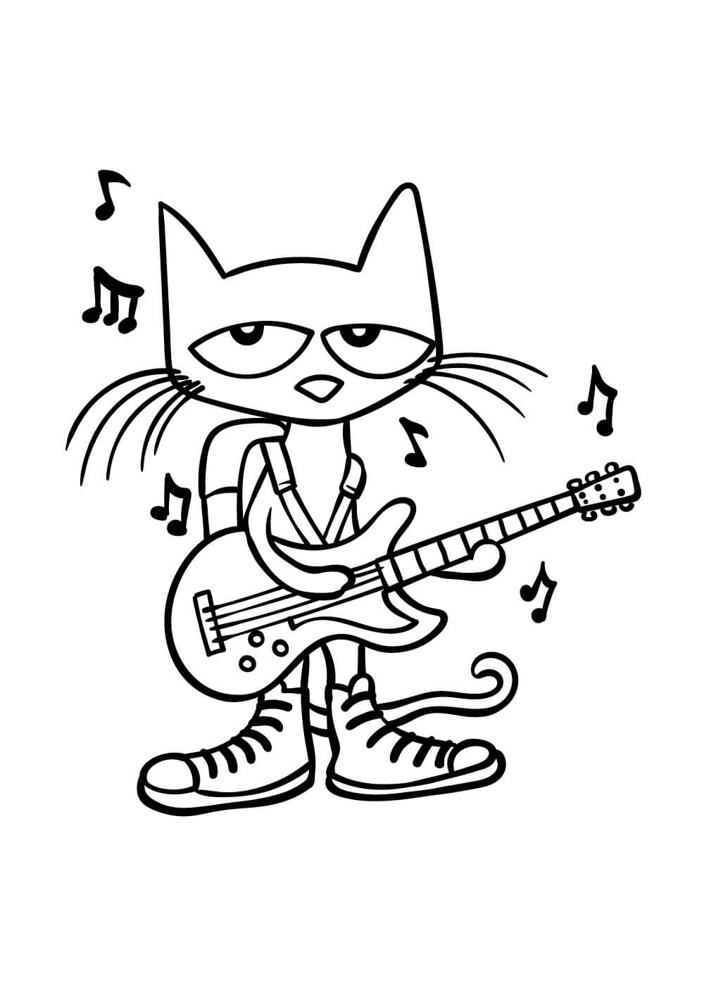 dibujo gato tocando la guitarra para colorear