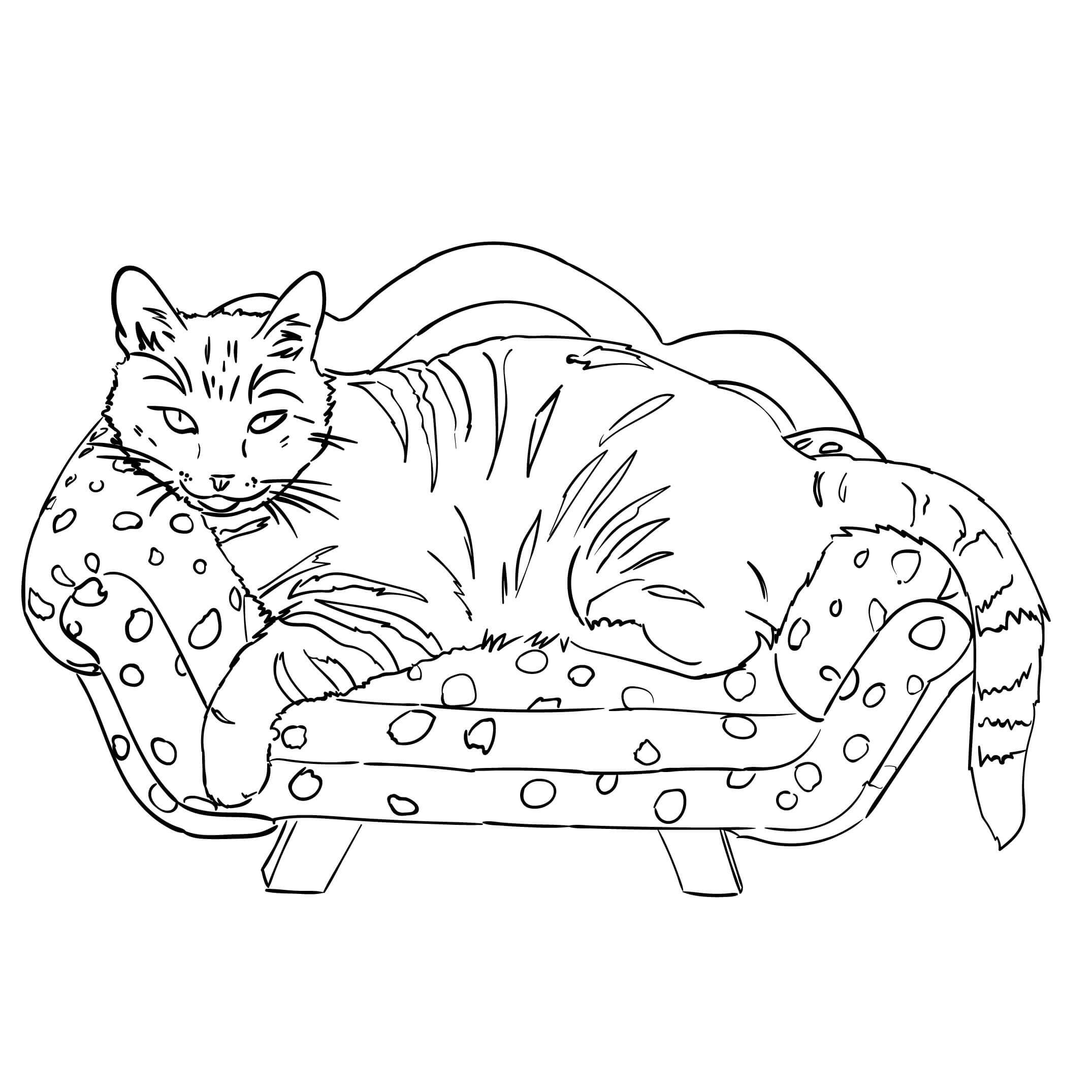 dibujo gato tumbado en silla para colorear