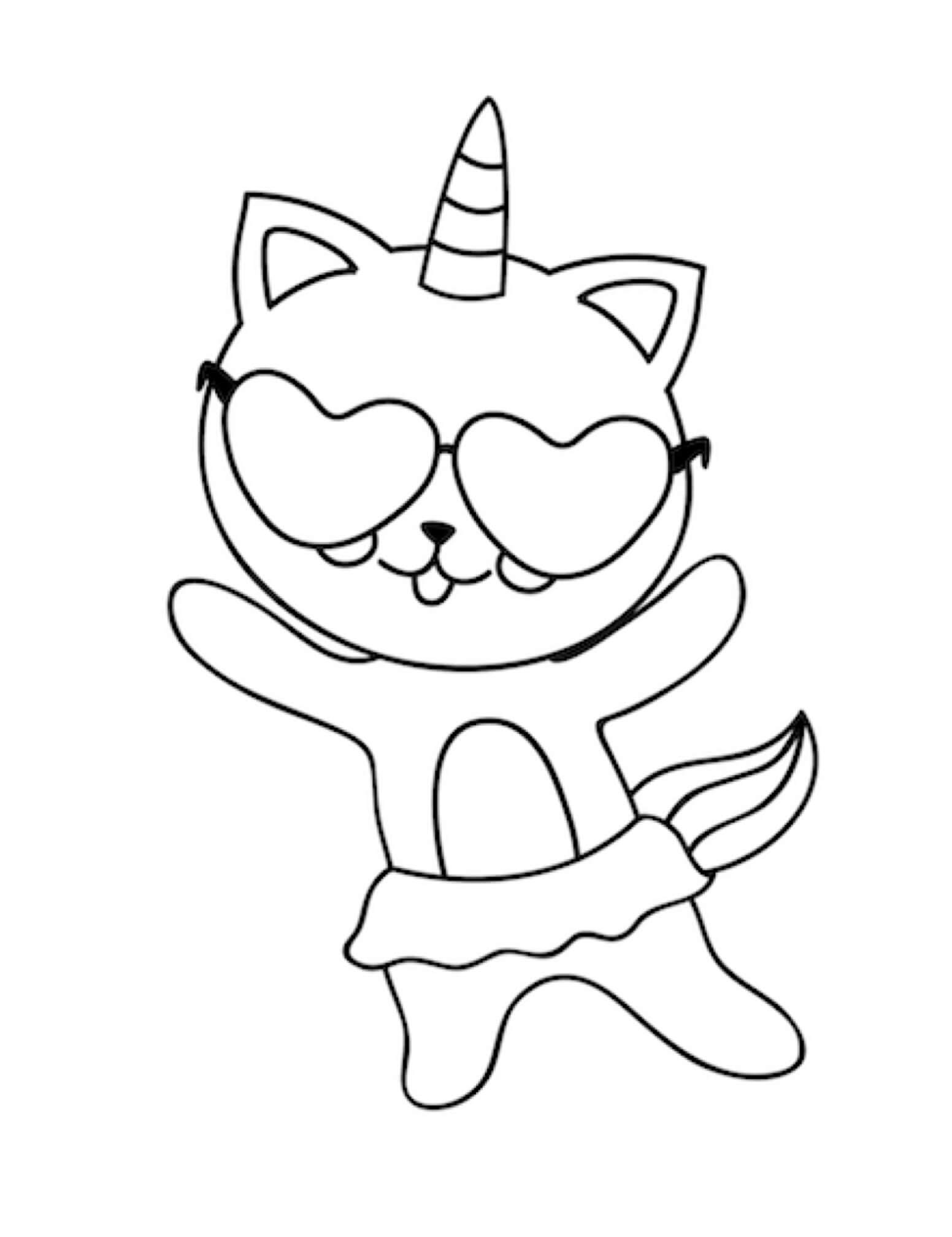 dibujo gato unicornio bailando para colorear