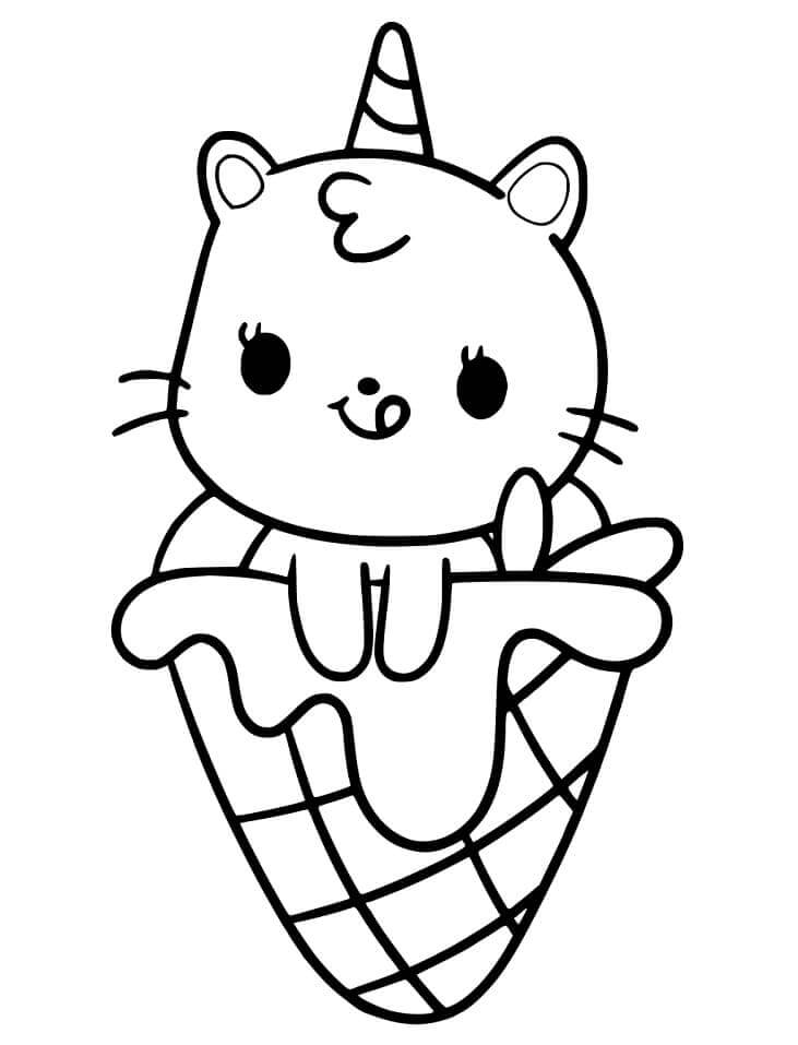 dibujo helado unicornio gato para colorear