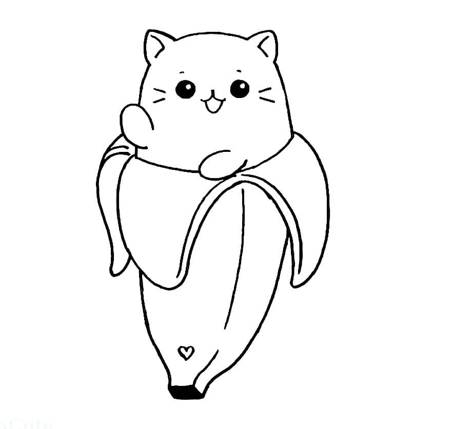 dibujo lindo gato de platano para colorear