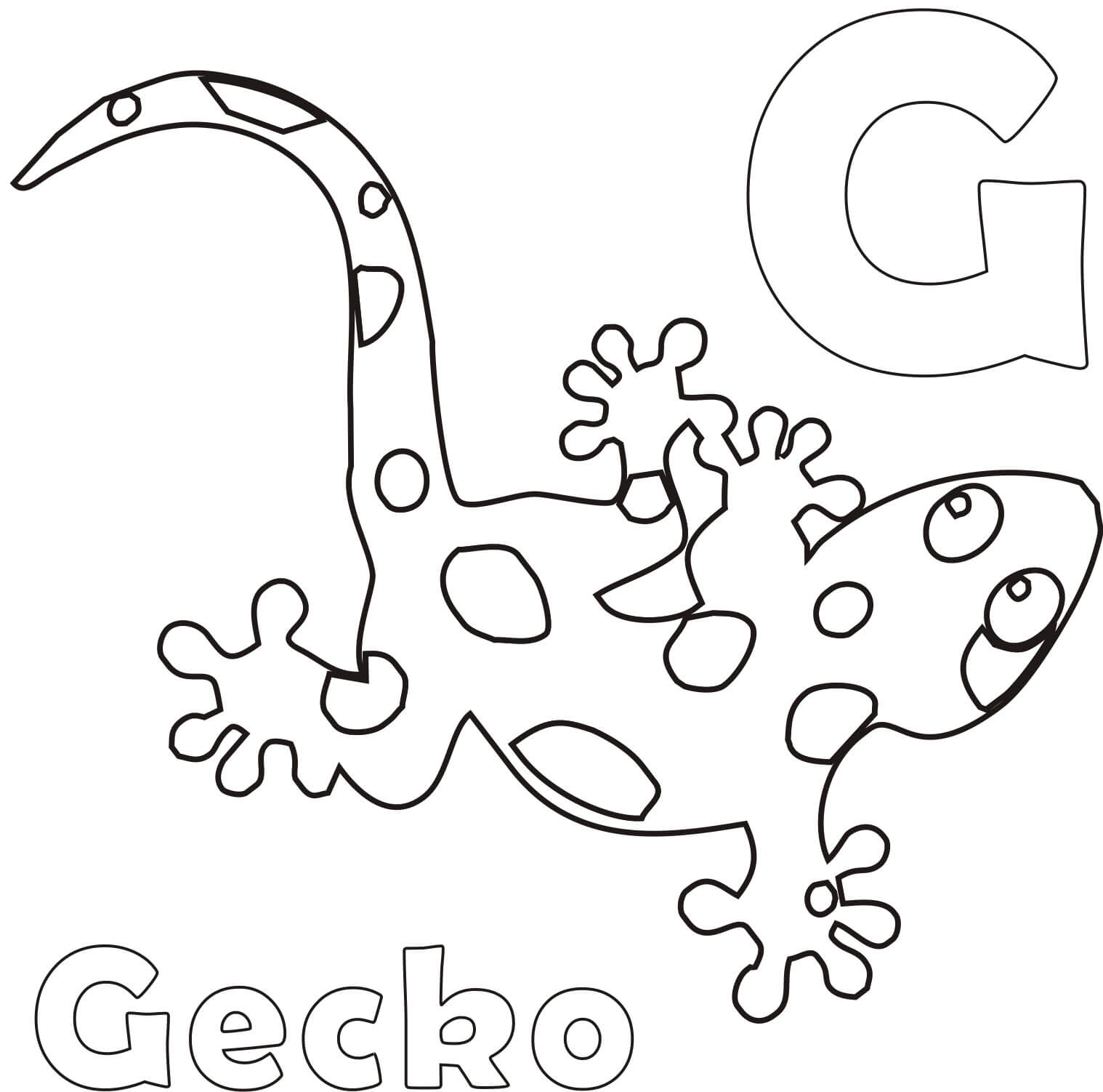 dibujo letra g y gecko para colorear