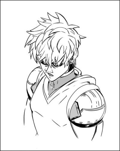 Dibujo de Cara Genos Enojado para Colorear y Imprimir