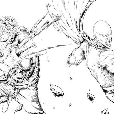 Dibujo de Dibujando Genos Vs Saitama para Colorear y Imprimir
