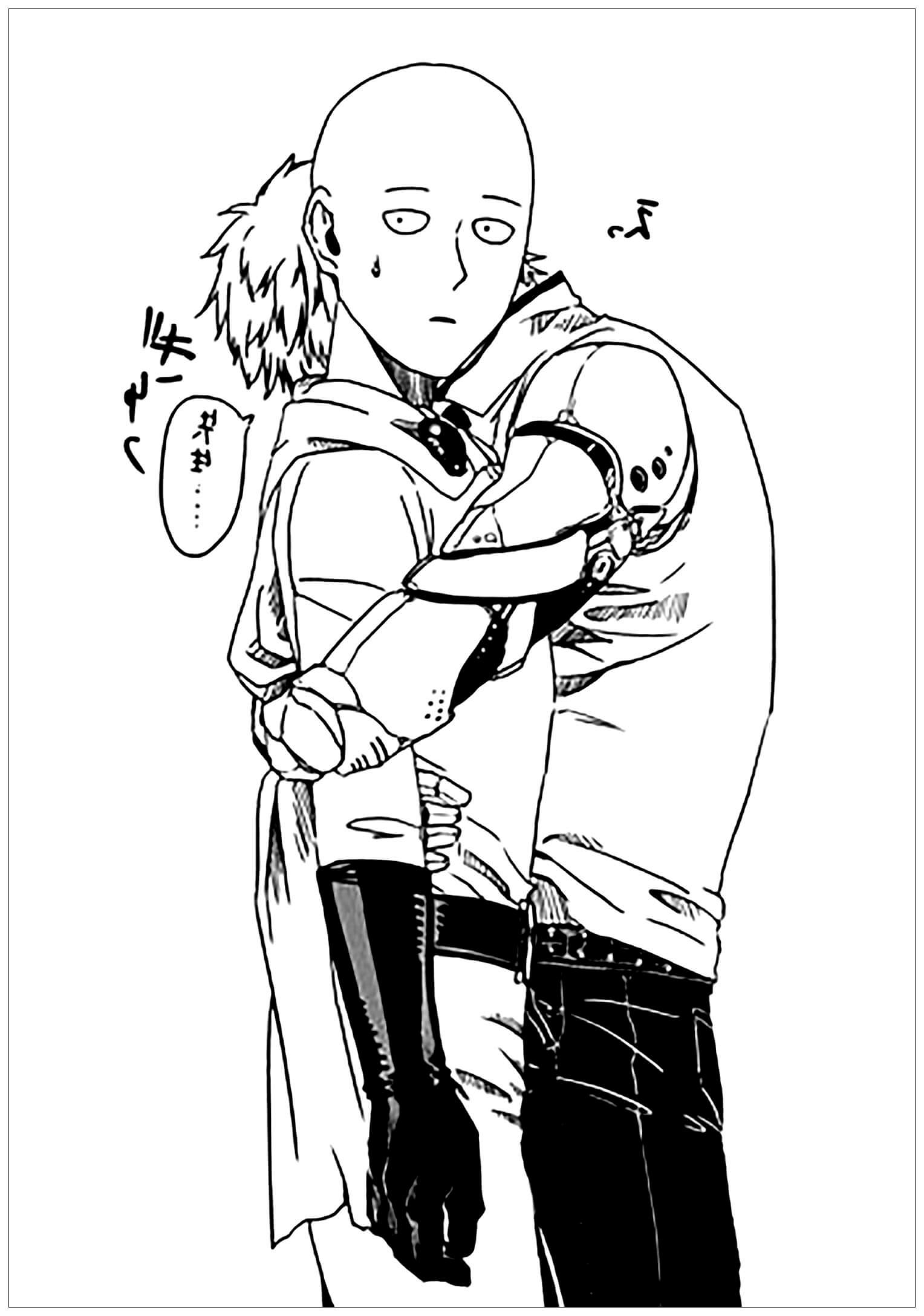 Dibujo de Genos Abrazando a Saitama para Colorear y Imprimir