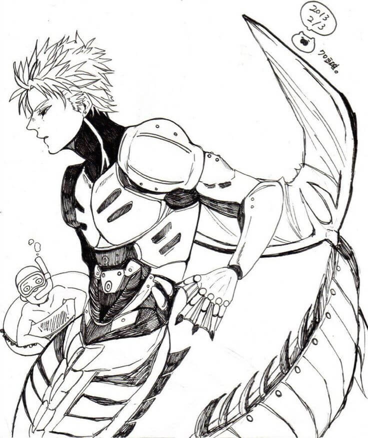 Dibujo de Genos Fresco En El Mar para Colorear y Imprimir
