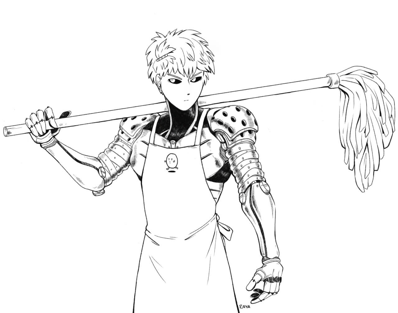 Dibujo de Genos Vistiendo Artículos para El Hogar para Colorear y Imprimir
