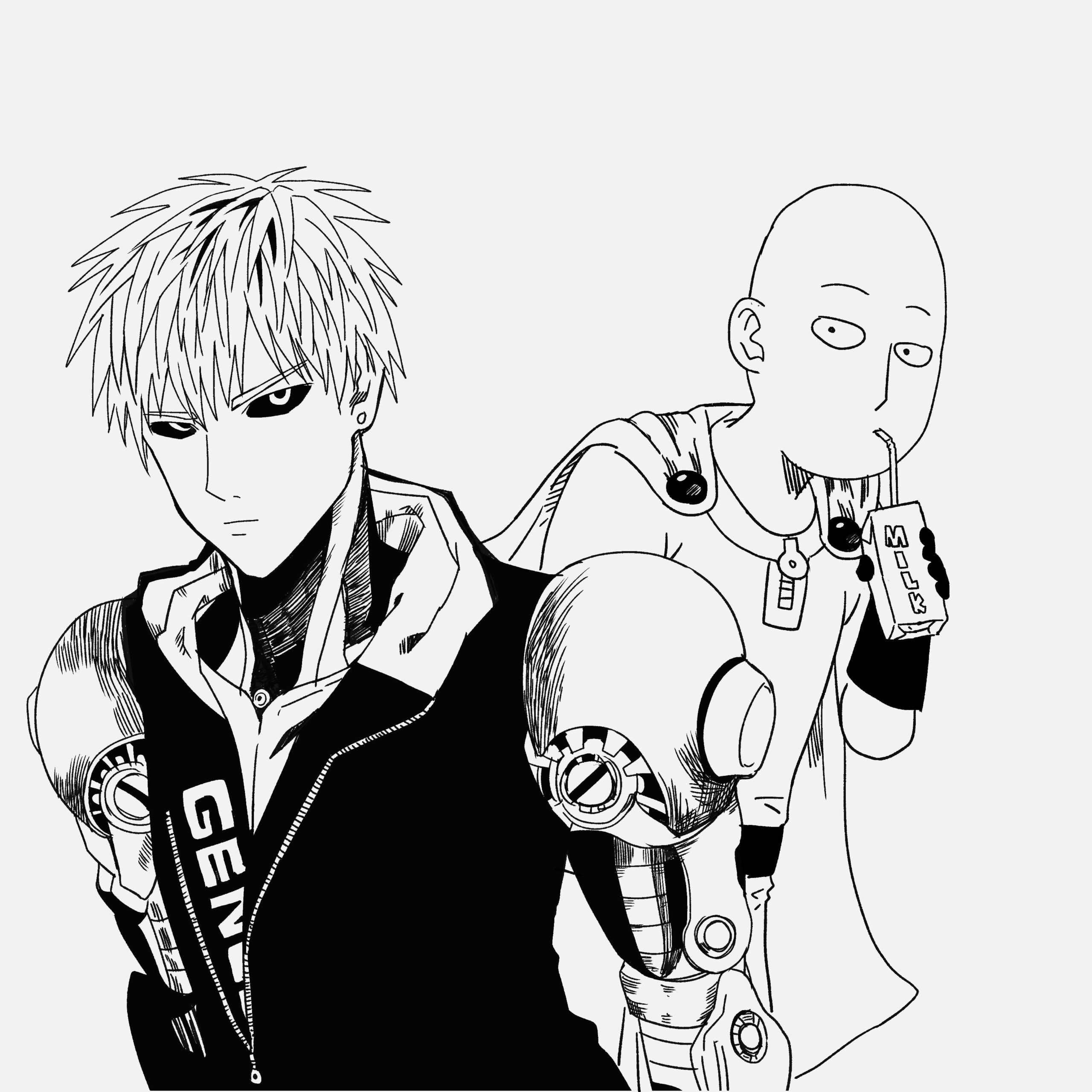 Dibujo de Genos y Saitama Divertidos Scaled para Colorear y Imprimir