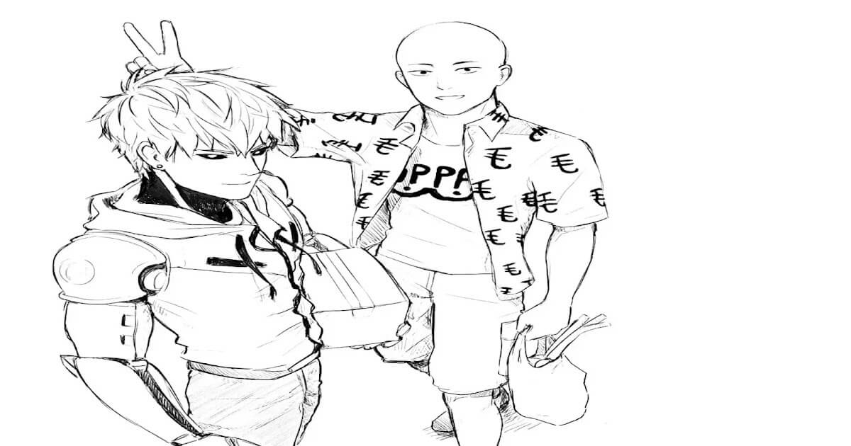 Dibujo de Genos y Saitama para Colorear y Imprimir