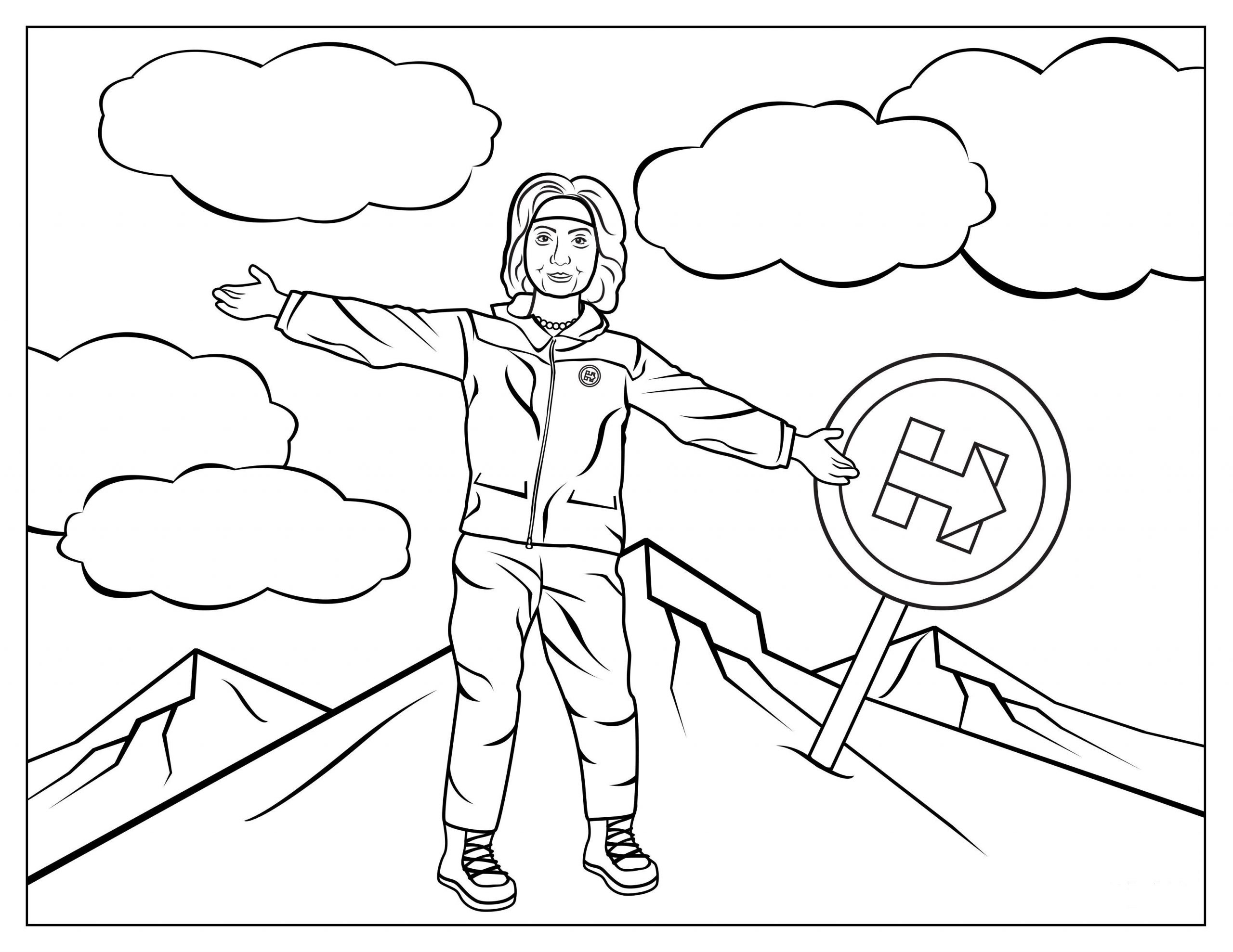 Dibujo de Hillary Clinton Escalando La Montaña para Colorear y Imprimir
