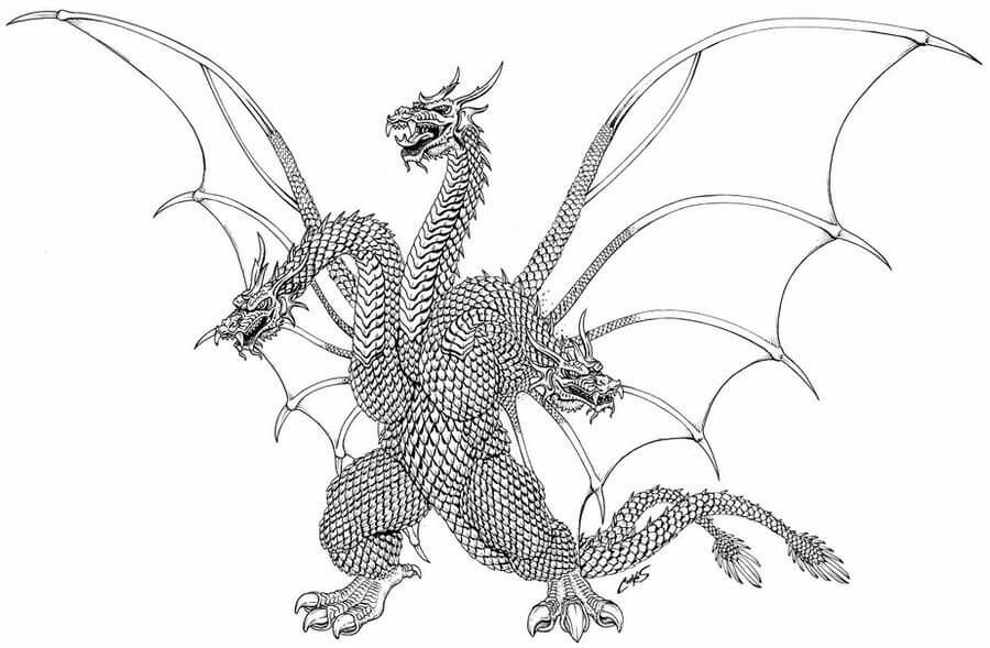 Dibujo de Ghidorah Adulto para Colorear y Imprimir