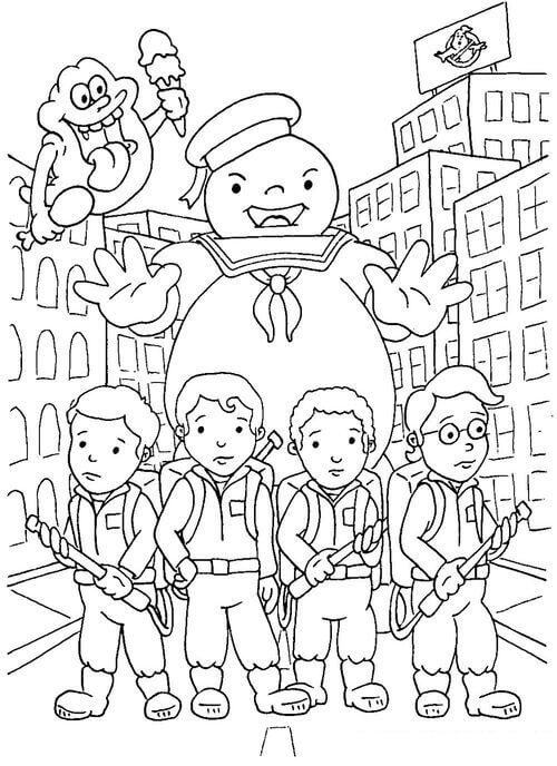 Dibujo de Cazafantasmas y Amigos para Colorear y Imprimir