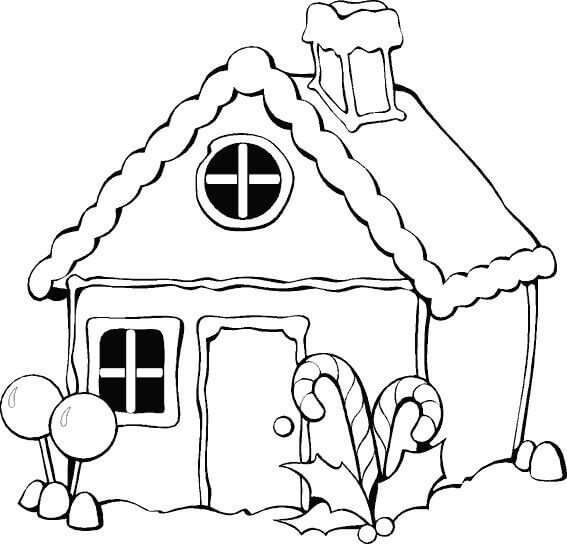 Dibujo de Casa de Pan de Jengibre Simple para Colorear y Imprimir