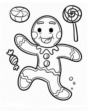 Dibujo de Hombre de Pan de Jengibre Con Caramelos para Colorear y Imprimir