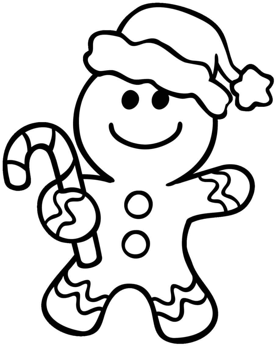 Dibujo de Hombre de Pan de Jengibre Con Sombrero de Navidad para Colorear y Imprimir