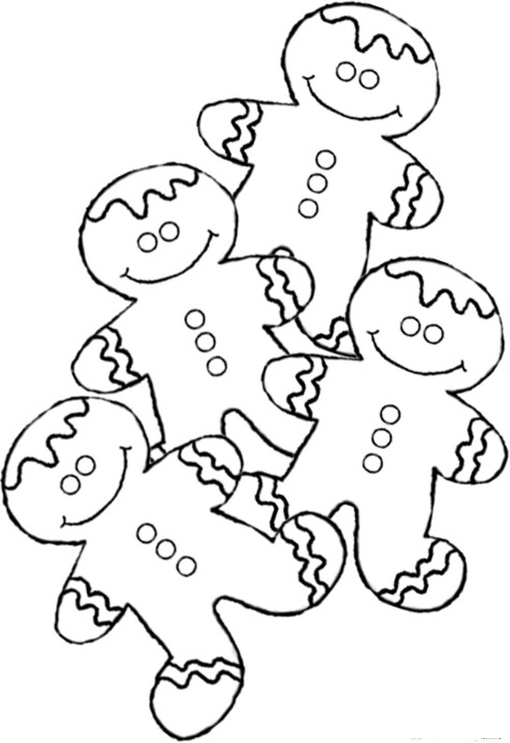 Dibujo de Hombre de Pan de Jengibre Cuatro para Colorear y Imprimir