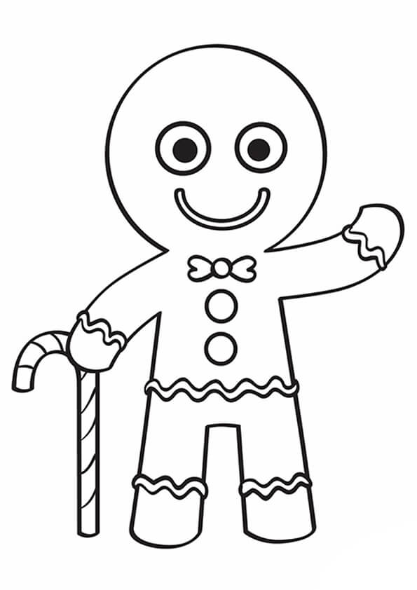 Dibujo de Hombre de Pan de Jengibre Sonriendo para Colorear y Imprimir