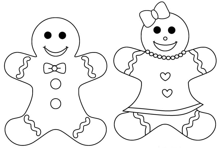 Dibujo de Hombre de Pan de Jengibre y Niña de Pan de Jengibre para Colorear y Imprimir