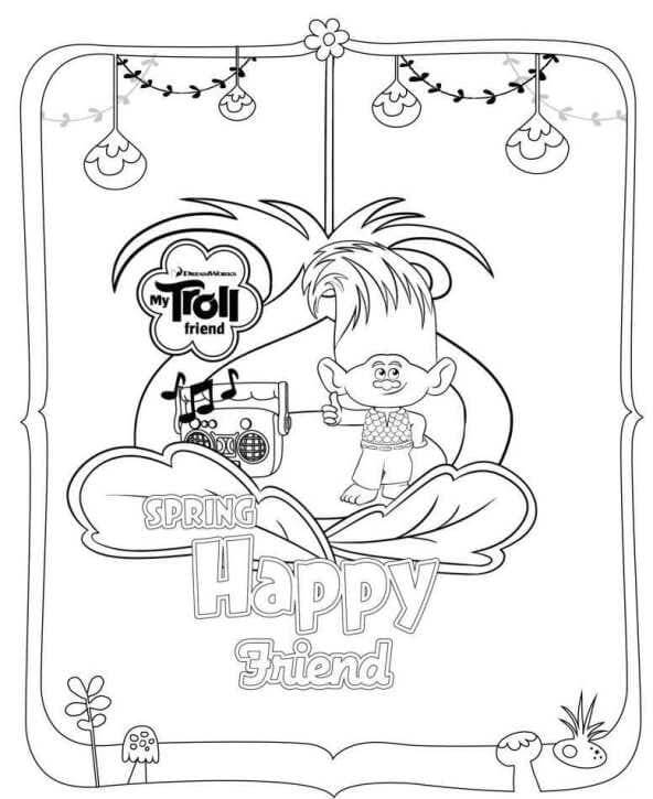 Dibujo de Amigo ¡Feliz de Primavera para Colorear y Imprimir