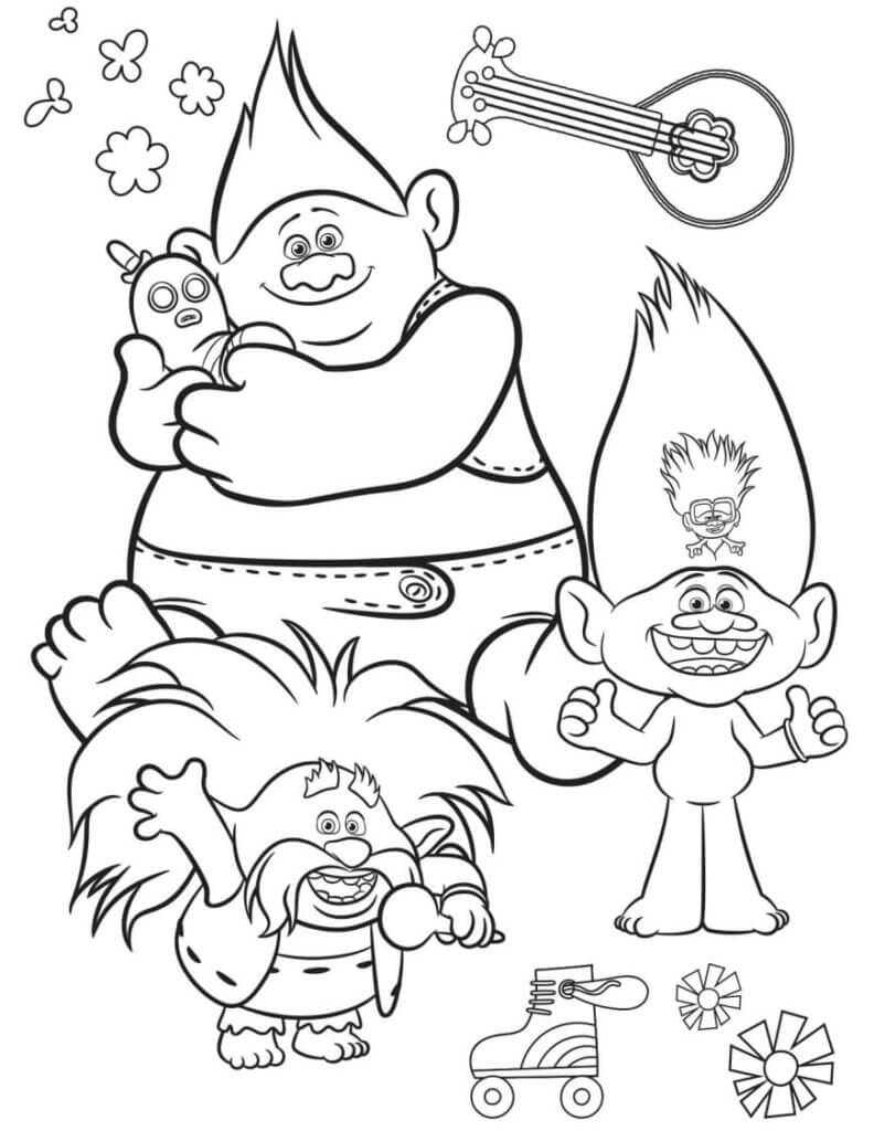 Dibujo de Músicos Trolls para Colorear y Imprimir