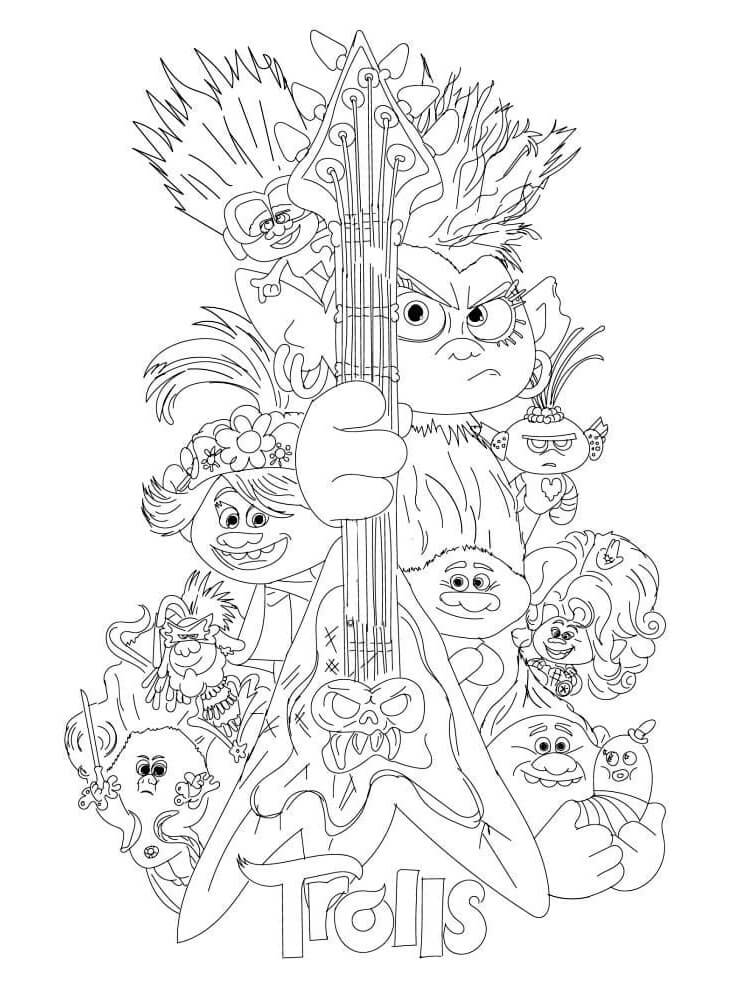 Dibujo de Personajes de Trolls World Tour para Colorear y Imprimir