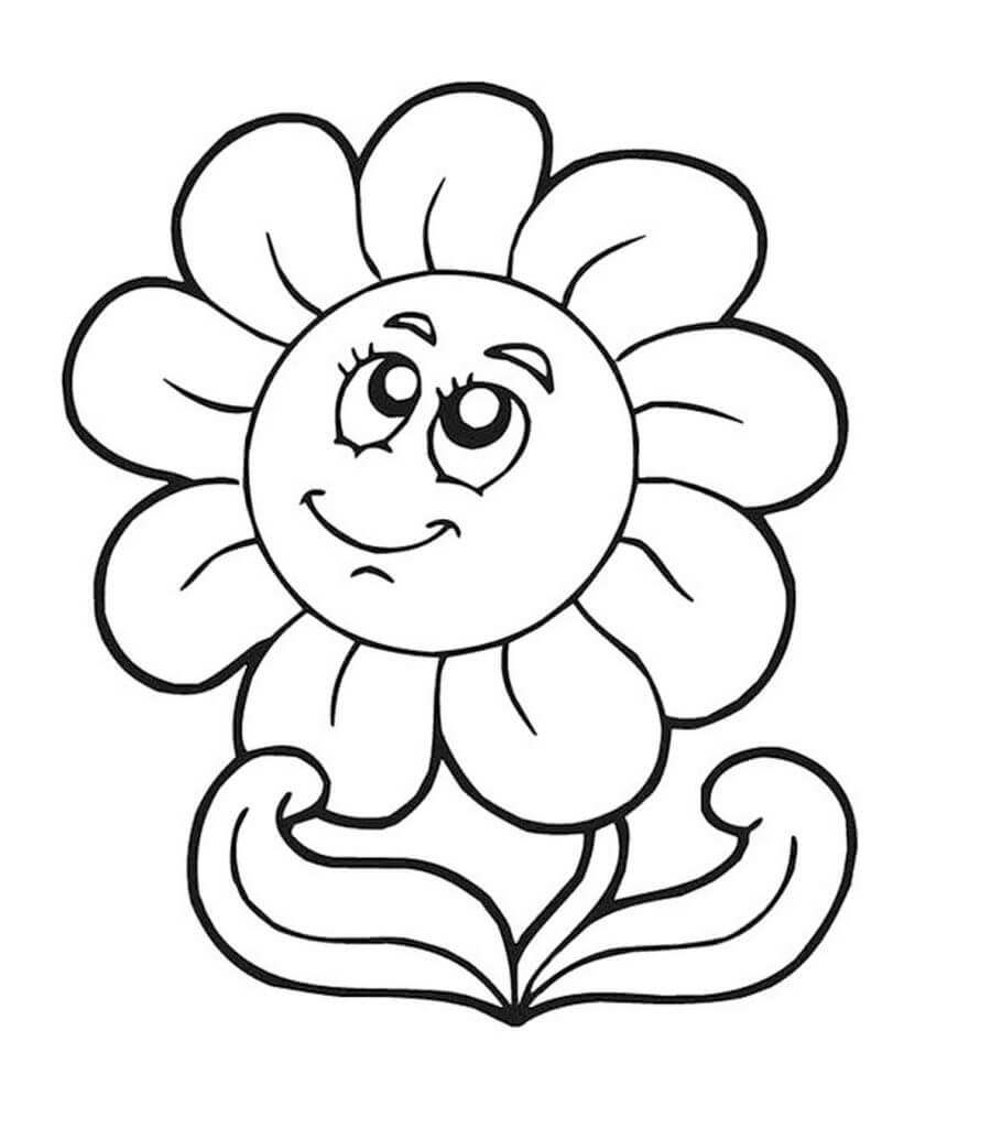 Dibujo de Dibujos Animados de Girasol Sonriendo para Colorear y Imprimir
