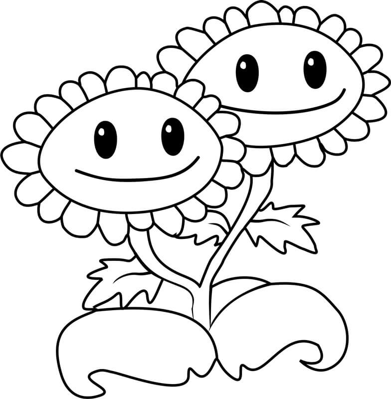 Dibujo de Girasol Gemelo de Plant Vs Zombie para Colorear y Imprimir