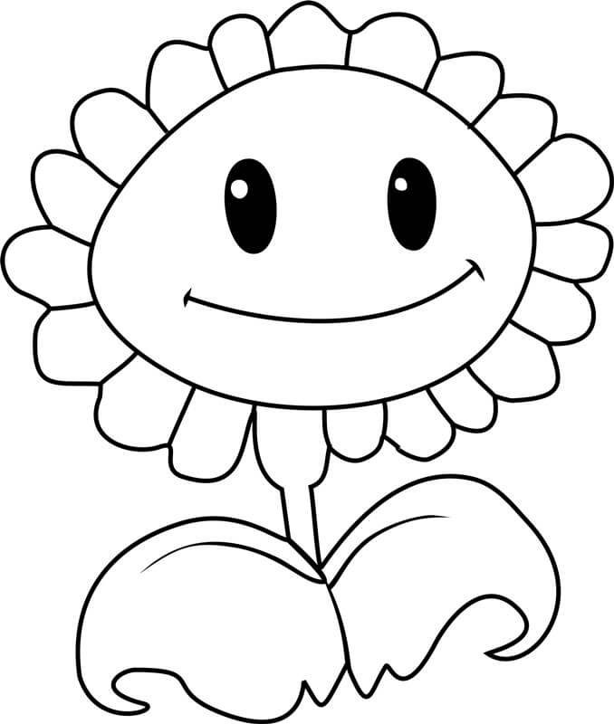 Dibujo de Girasol Sonriendo de Plant Vs Zombie para Colorear y Imprimir