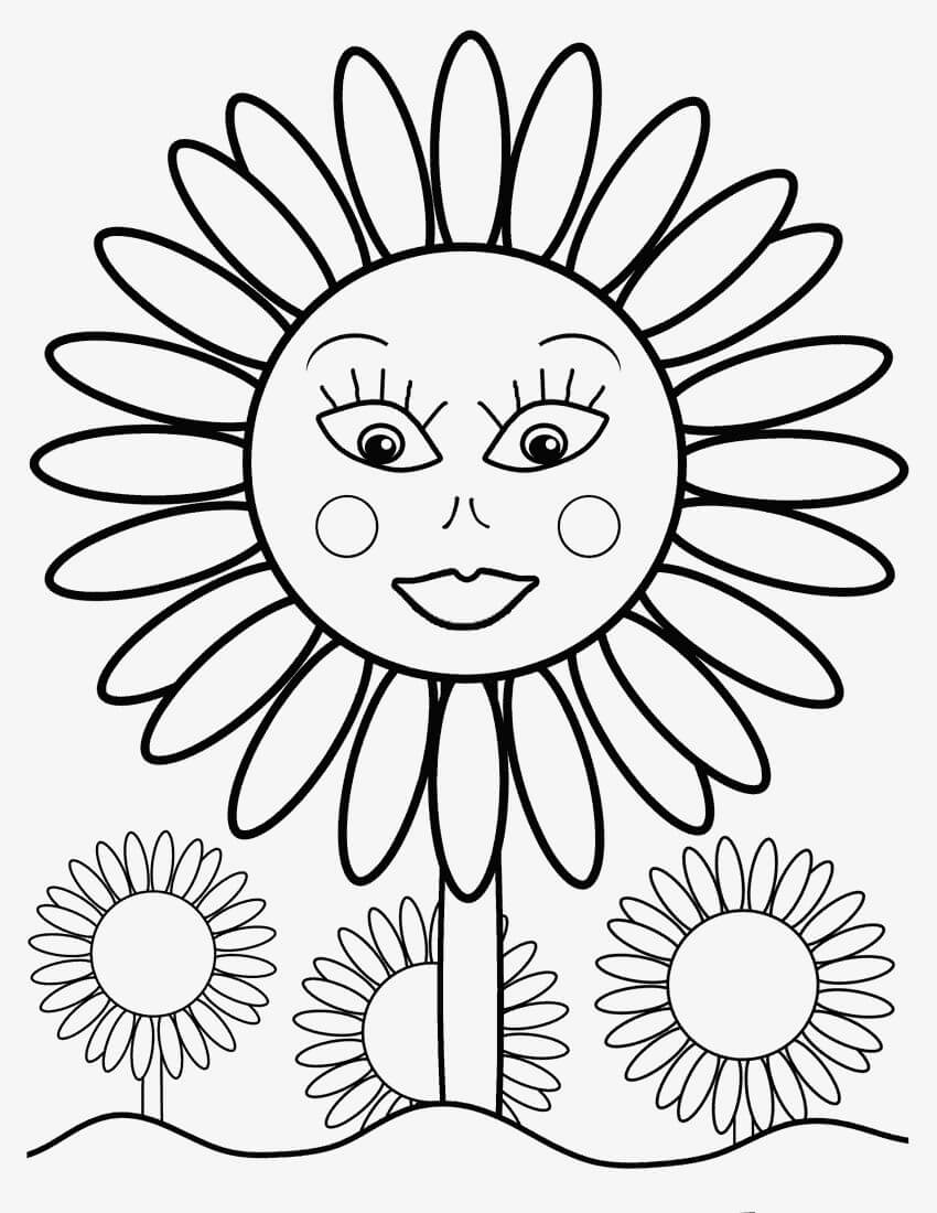 Dibujo de Girasol Sonriente para Colorear y Imprimir