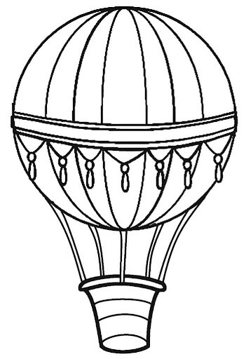 dibujo globo aerostatico en el campo para imprimir y colorear