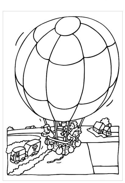 dibujo globo de aire caliente preescolar para imprimir y colorear